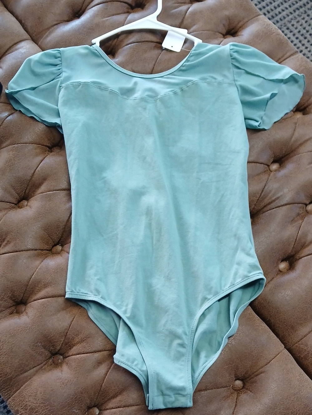 Kids Puff Sleeve One-Piece Leotard in Mint Green